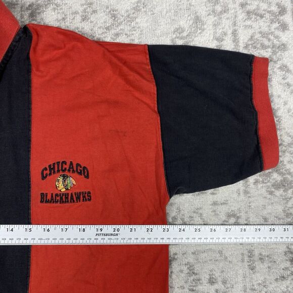 Active NHL Rugby Shirt Embroidered Chicago Blackhawks Polo Striped Size Large - Picture 3 of 5